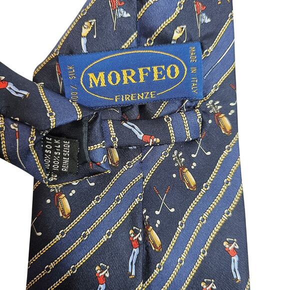 FIRENZE Morfeo Silk Tie Country Club Men's Navy Golf Print Italy Gift Necktie - Picture 6 of 6